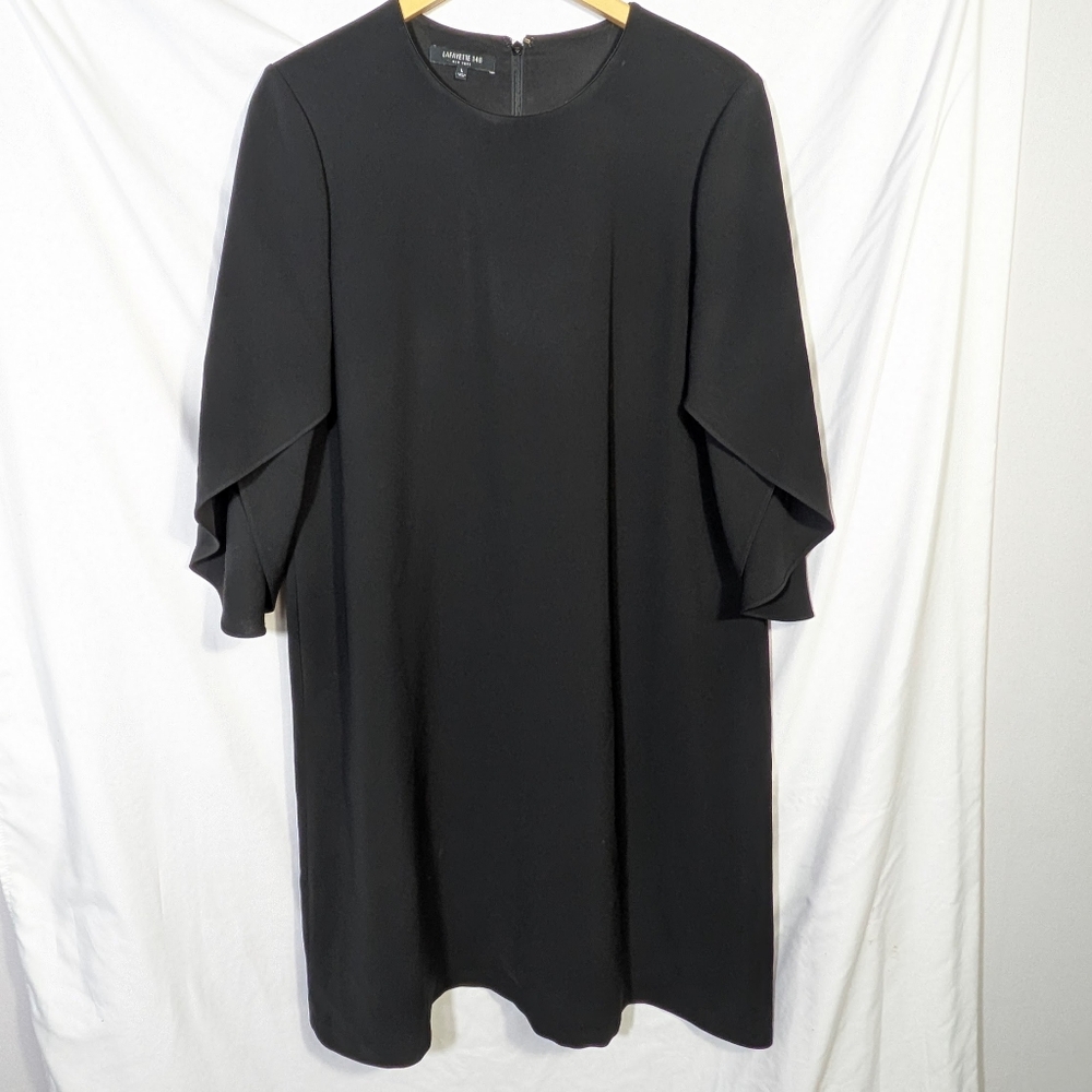 Lafayette 148 New‎ York Black Midi Shift Dress Event Tulip Sleeves Luxury L